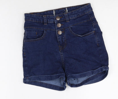 New Look Womens Blue Cotton Sailor Shorts Size 6 Regular Zip