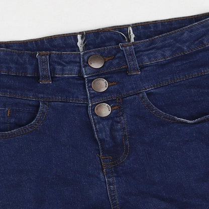 New Look Womens Blue Cotton Sailor Shorts Size 6 Regular Zip