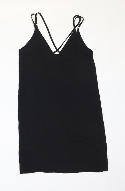 Topshop Womens Black Polyester Tank Dress Size 6 V-Neck Pullover