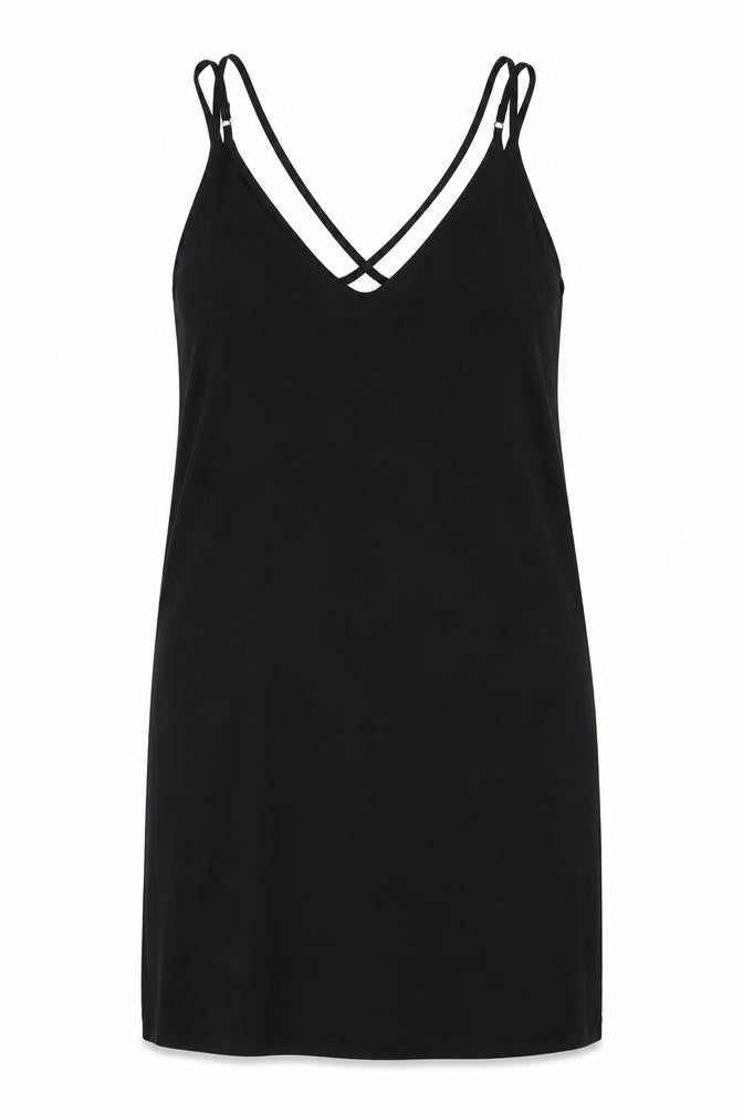 Topshop Womens Black Polyester Tank Dress Size 6 V-Neck Pullover