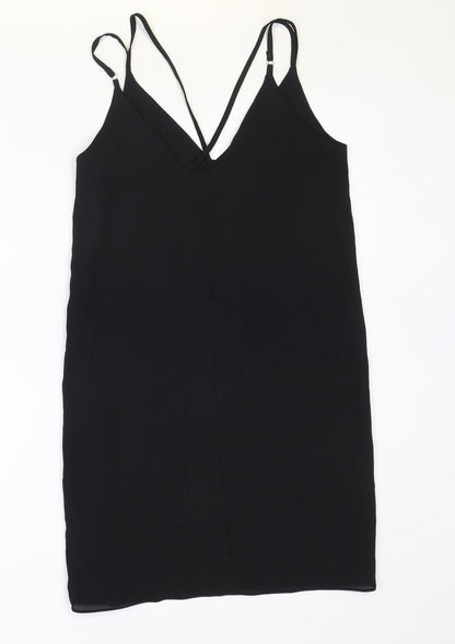 Topshop Womens Black Polyester Tank Dress Size 6 V-Neck Pullover