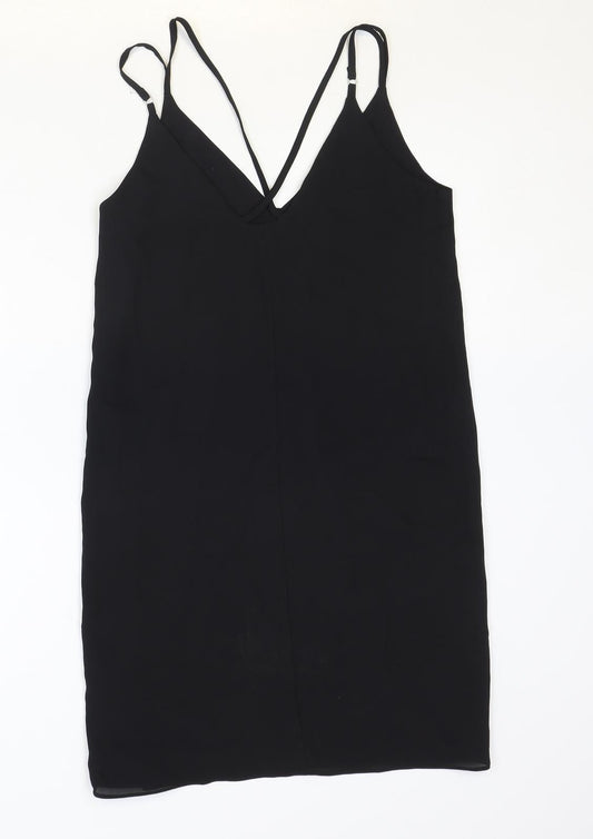 Topshop Womens Black Polyester Tank Dress Size 6 V-Neck Pullover