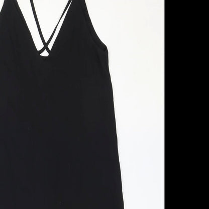 Topshop Womens Black Polyester Tank Dress Size 6 V-Neck Pullover