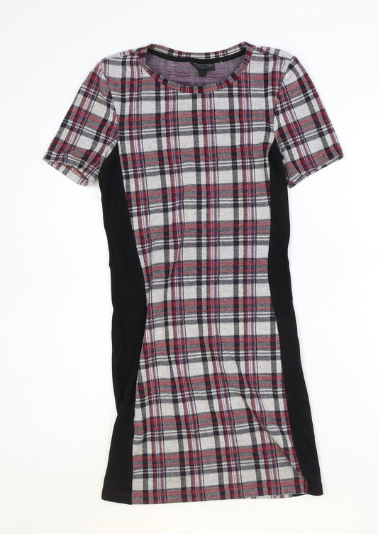 Topshop Womens Multicoloured Plaid Polyester A-Line Size 10 Round Neck Pullover