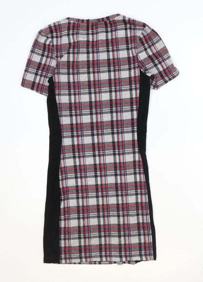 Topshop Womens Multicoloured Plaid Polyester A-Line Size 10 Round Neck Pullover