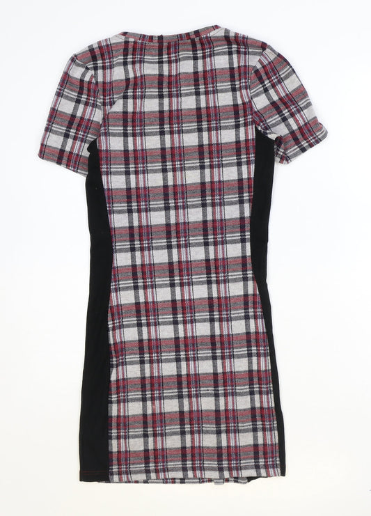 Topshop Womens Multicoloured Plaid Polyester A-Line Size 10 Round Neck Pullover