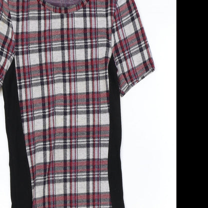 Topshop Womens Multicoloured Plaid Polyester A-Line Size 10 Round Neck Pullover