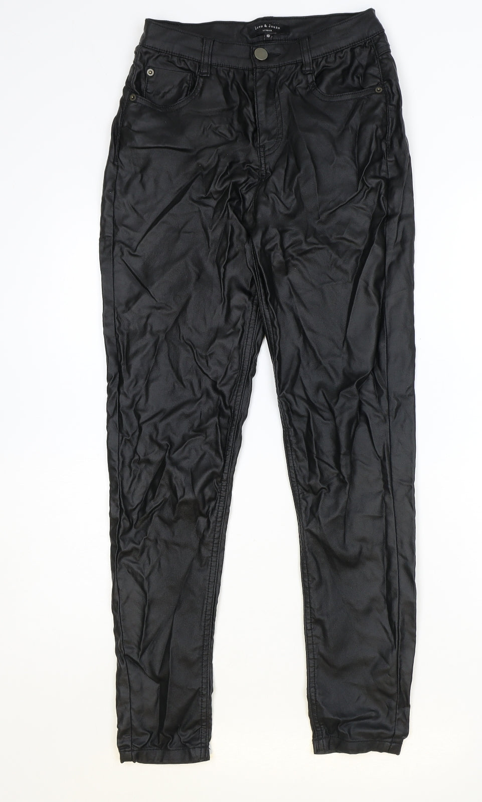 Love Jeans Womens Black Viscose Trousers Size 10 Regular Zip