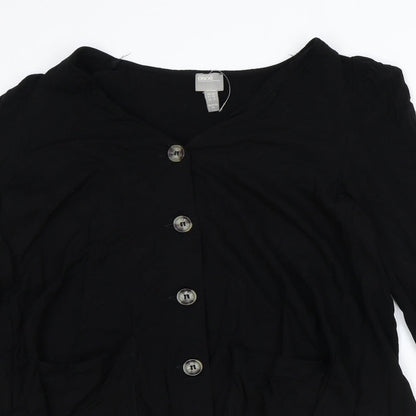 ASOS Womens Black Viscose Trapeze & Swing Size 10 V-Neck Button
