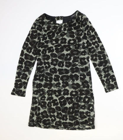 Vegas Womens Black Animal Print Acrylic A-Line Size S Round Neck Pullover - Leopard Pattern Size S/M