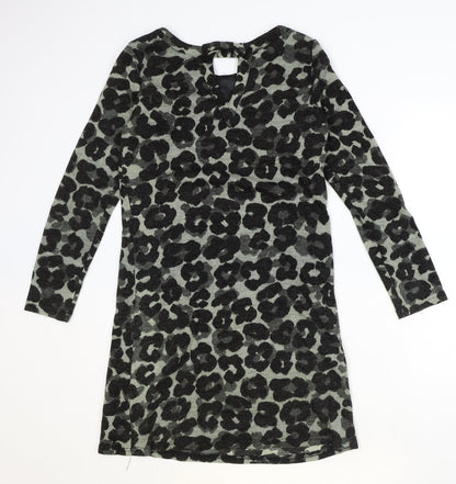 Vegas Womens Black Animal Print Acrylic A-Line Size S Round Neck Pullover - Leopard Pattern Size S/M