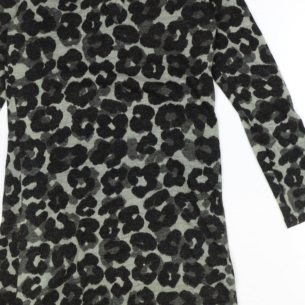 Vegas Womens Black Animal Print Acrylic A-Line Size S Round Neck Pullover - Leopard Pattern Size S/M