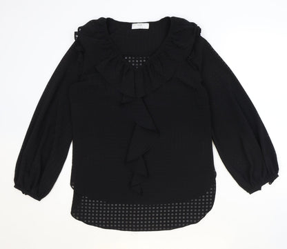 Wallis Womens Black Check Polyester Tunic Blouse Size 10 V-Neck