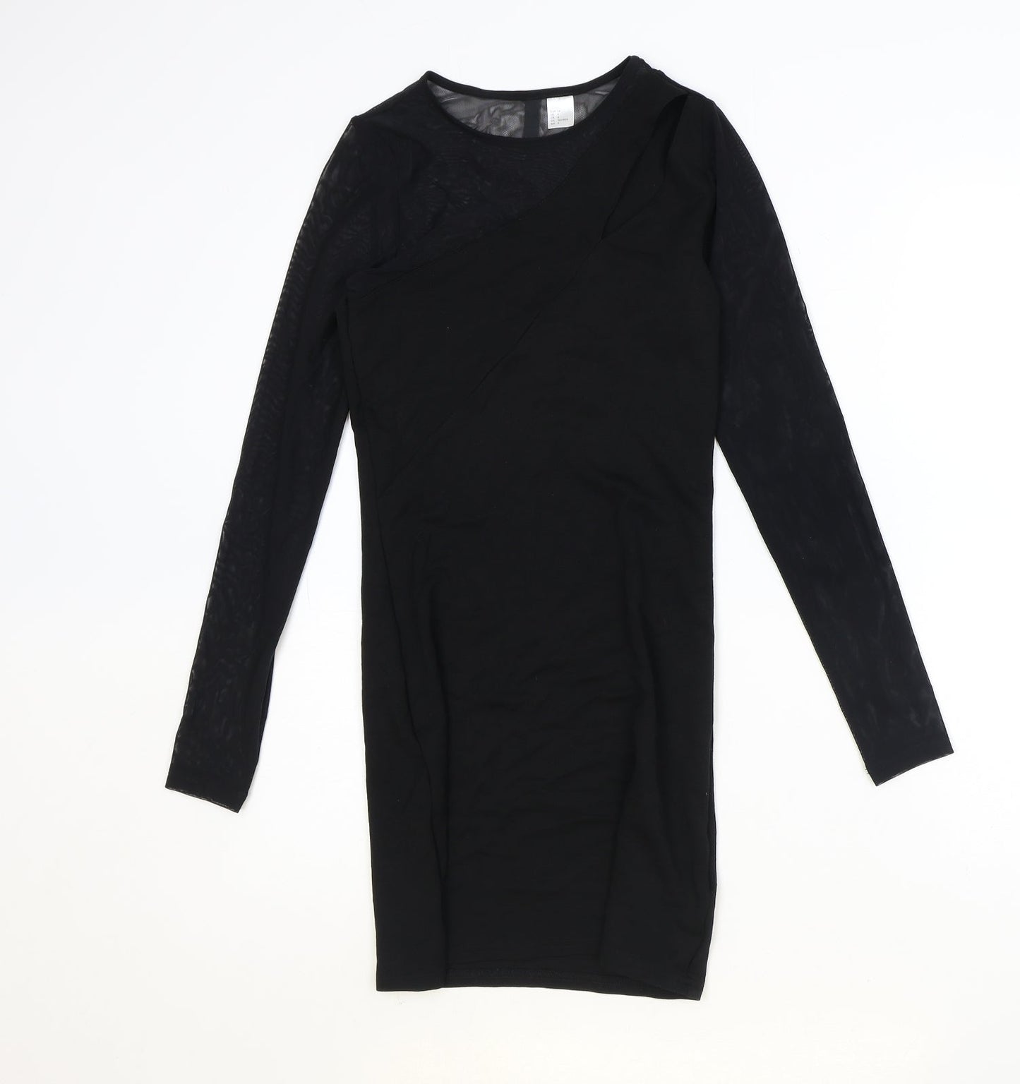 H&M Womens Black Herringbone Polyester A-Line Size 8 Round Neck Pullover