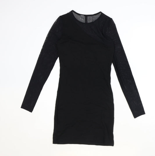 H&M Womens Black Herringbone Polyester A-Line Size 8 Round Neck Pullover