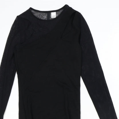 H&M Womens Black Herringbone Polyester A-Line Size 8 Round Neck Pullover