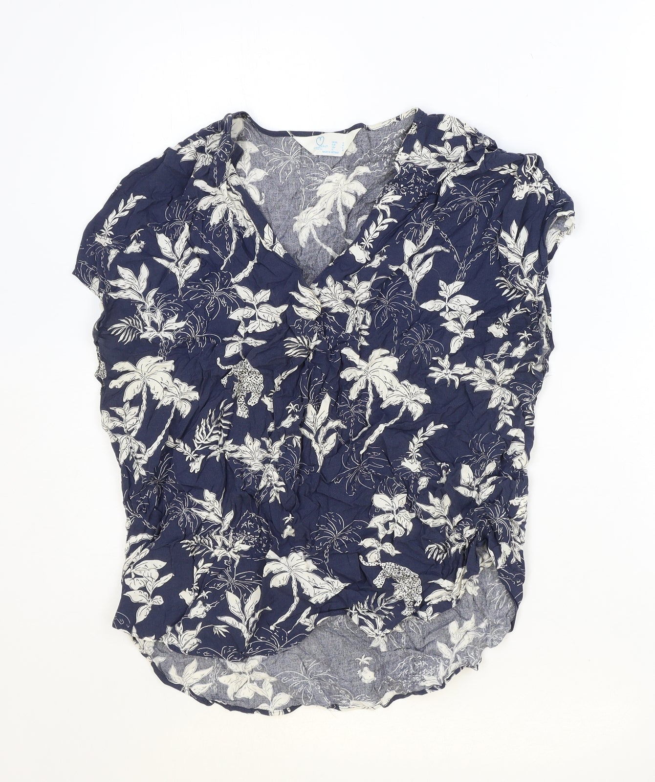 Primark Womens Blue Geometric Viscose Basic Blouse Size 12 V-Neck