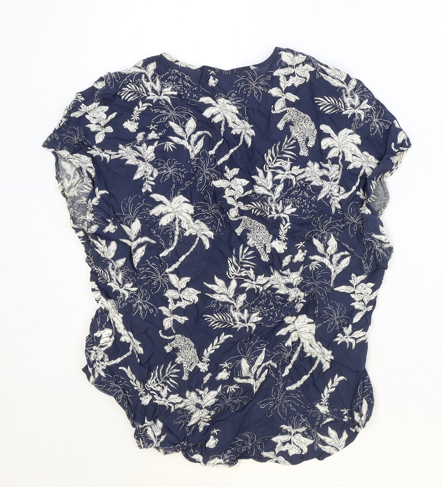 Primark Womens Blue Geometric Viscose Basic Blouse Size 12 V-Neck