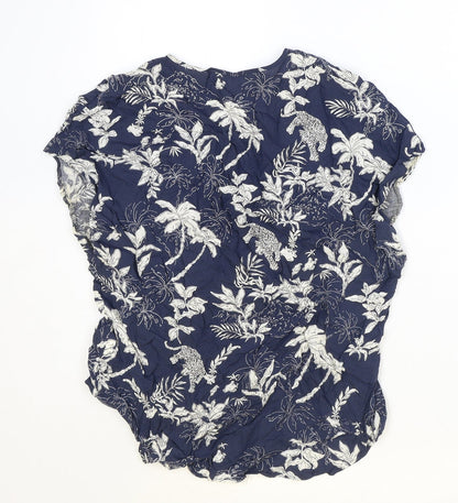 Primark Womens Blue Geometric Viscose Basic Blouse Size 12 V-Neck