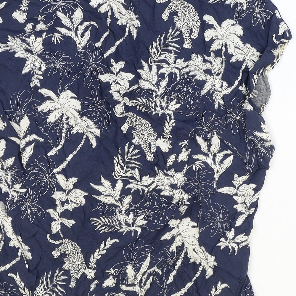 Primark Womens Blue Geometric Viscose Basic Blouse Size 12 V-Neck