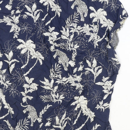 Primark Womens Blue Geometric Viscose Basic Blouse Size 12 V-Neck