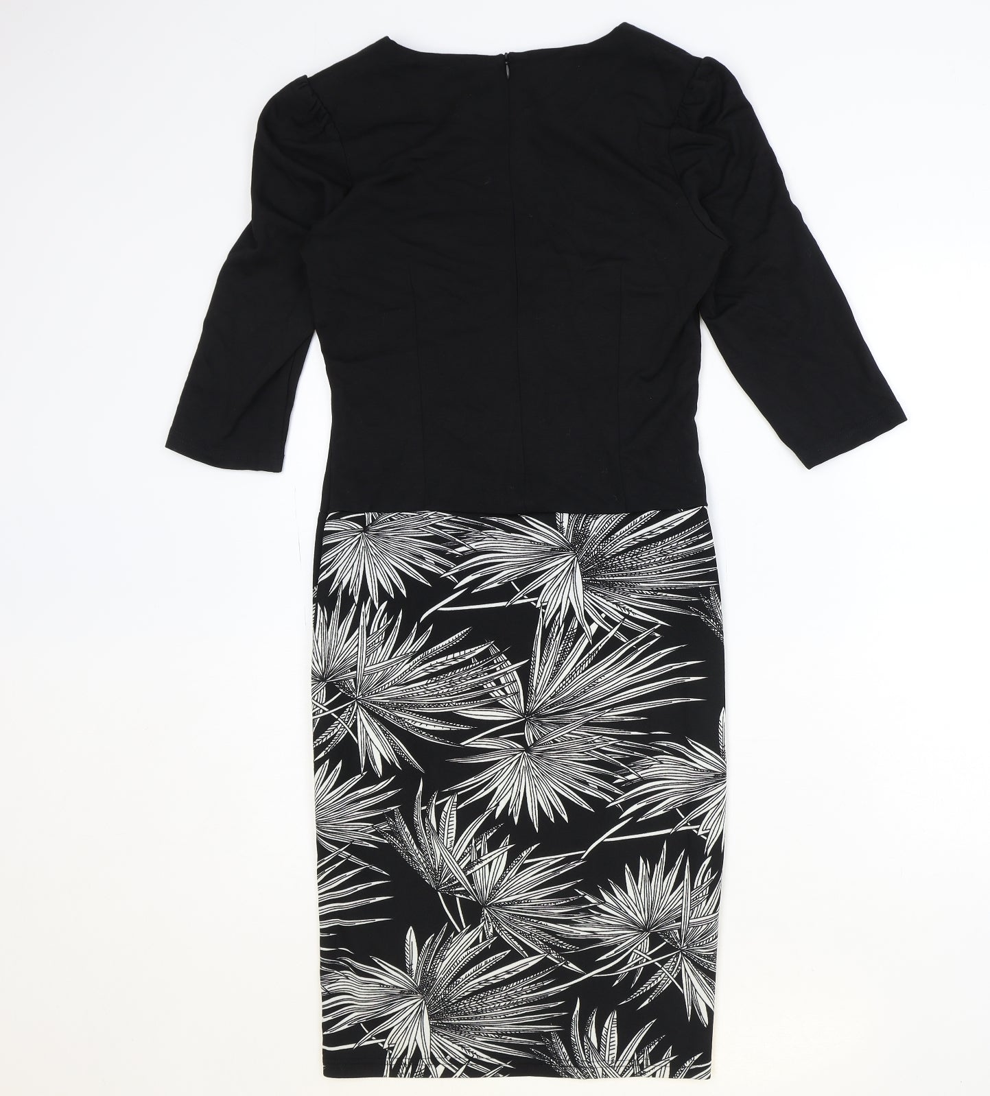 Homeeye Womens Black Floral Polyester A-Line Size 10 Square Neck Zip