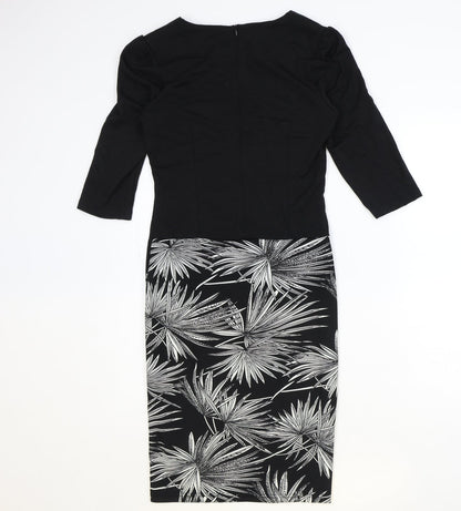 Homeeye Womens Black Floral Polyester A-Line Size 10 Square Neck Zip