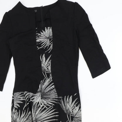 Homeeye Womens Black Floral Polyester A-Line Size 10 Square Neck Zip