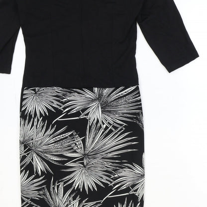 Homeeye Womens Black Floral Polyester A-Line Size 10 Square Neck Zip