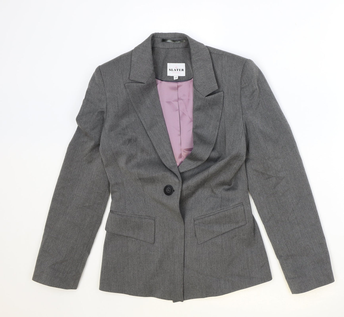 Slaters Womens Grey Polyester Jacket Blazer Size 6