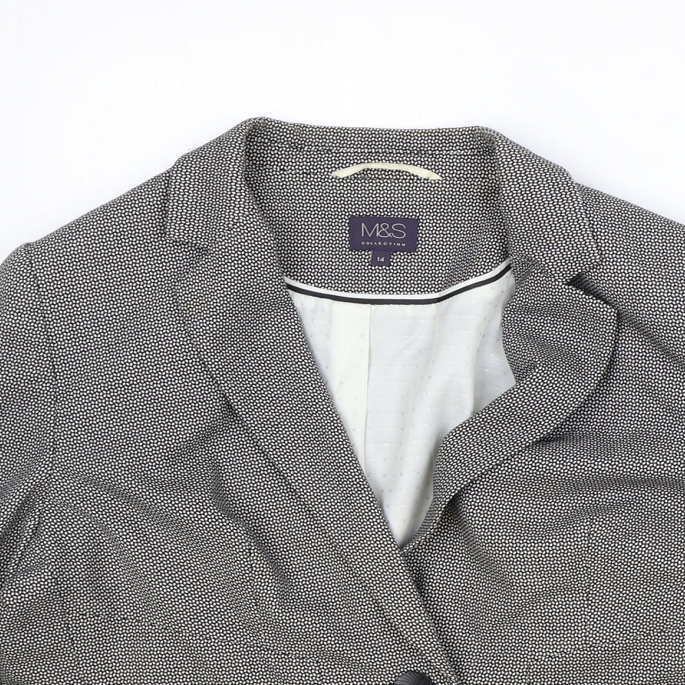 Marks and Spencer Womens Black Geometric Polyester Jacket Blazer Size 14