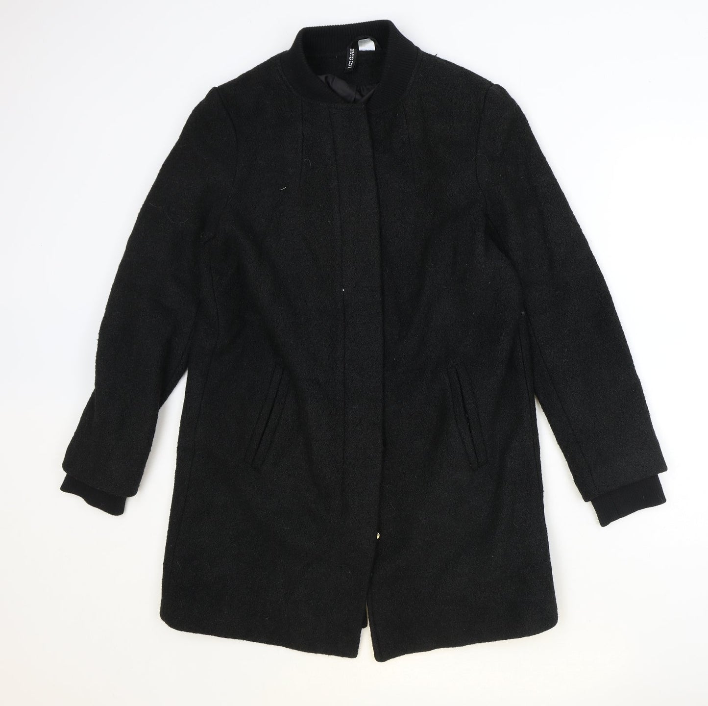 Divided Womens Black Overcoat Coat Size S Zip