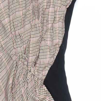 Zara Womens Black Plaid Polyester Trapeze & Swing Size S Round Neck Zip