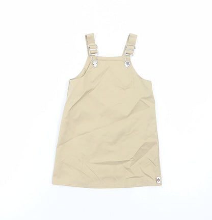 Little Wisdom Wears Girls Beige Polyester Pinafore/Dungaree Dress Size 3 Years Square Neck Buckle