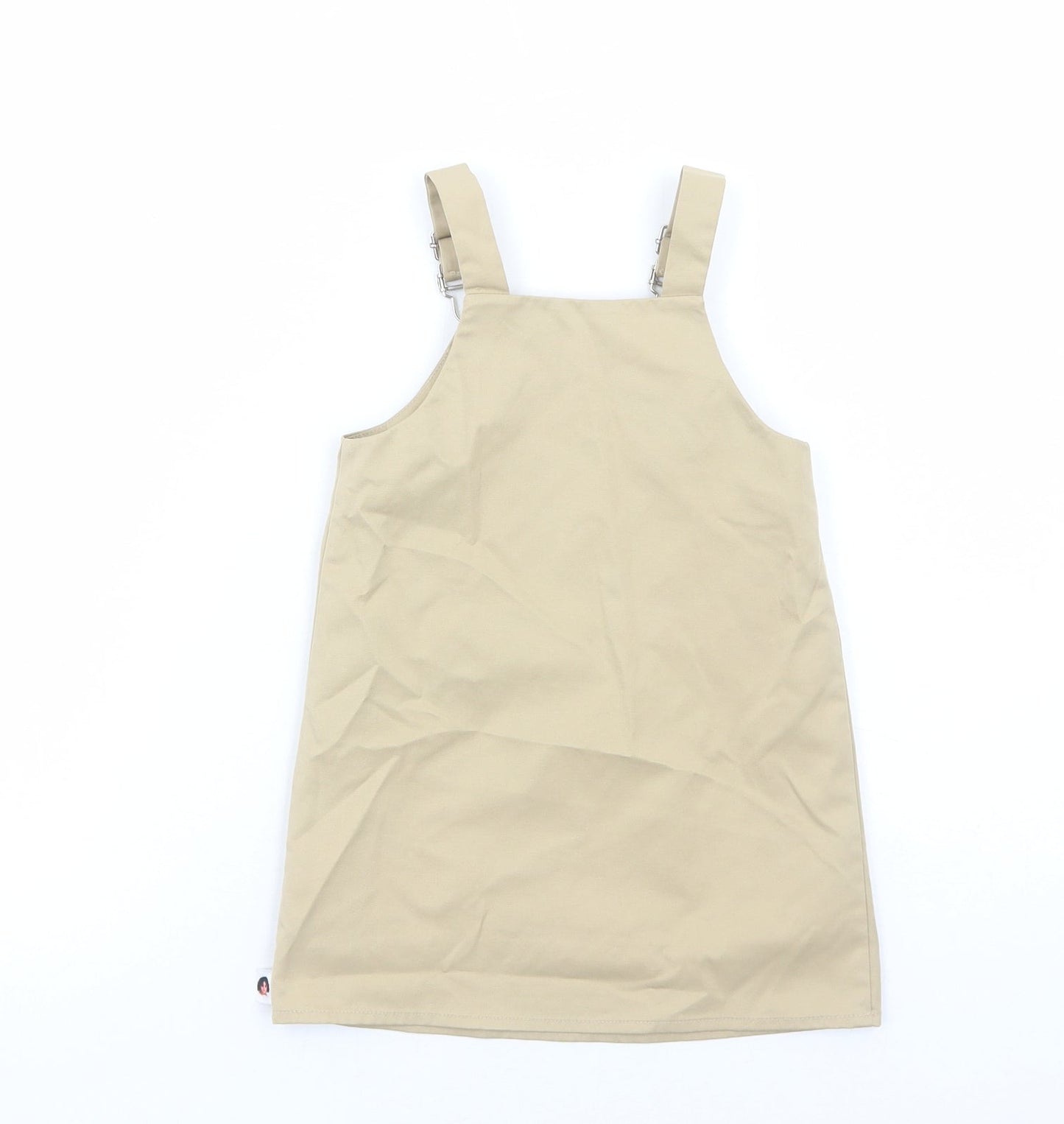 Little Wisdom Wears Girls Beige Polyester Pinafore/Dungaree Dress Size 3 Years Square Neck Buckle