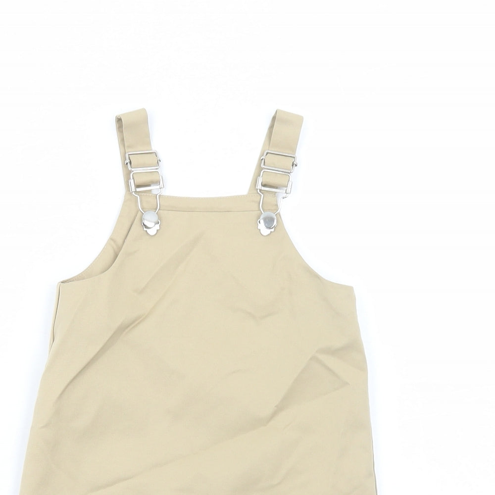 Little Wisdom Wears Girls Beige Polyester Pinafore/Dungaree Dress Size 3 Years Square Neck Buckle