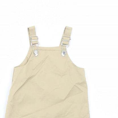 Little Wisdom Wears Girls Beige Polyester Pinafore/Dungaree Dress Size 3 Years Square Neck Buckle