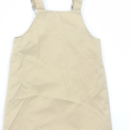 Little Wisdom Wears Girls Beige Polyester Pinafore/Dungaree Dress Size 3 Years Square Neck Buckle