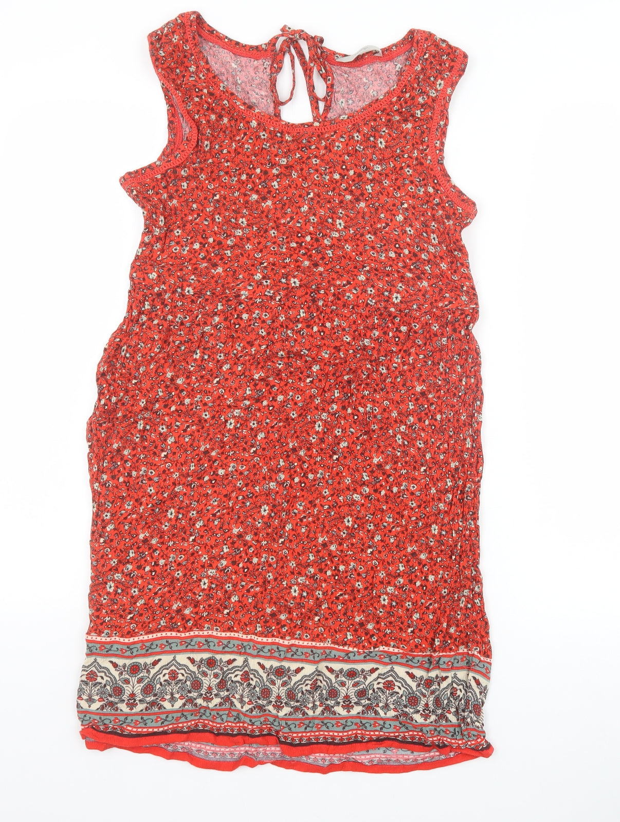 George Womens Red Floral Viscose A-Line Size 8 Round Neck Tie