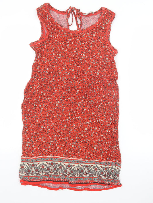 George Womens Red Floral Viscose A-Line Size 8 Round Neck Tie