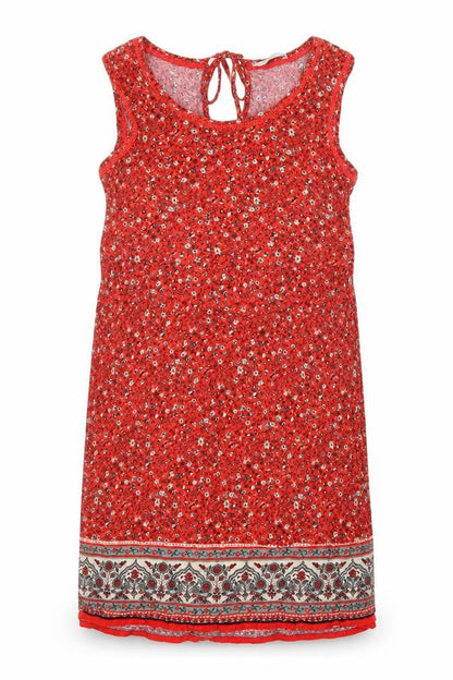 George Womens Red Floral Viscose A-Line Size 8 Round Neck Tie