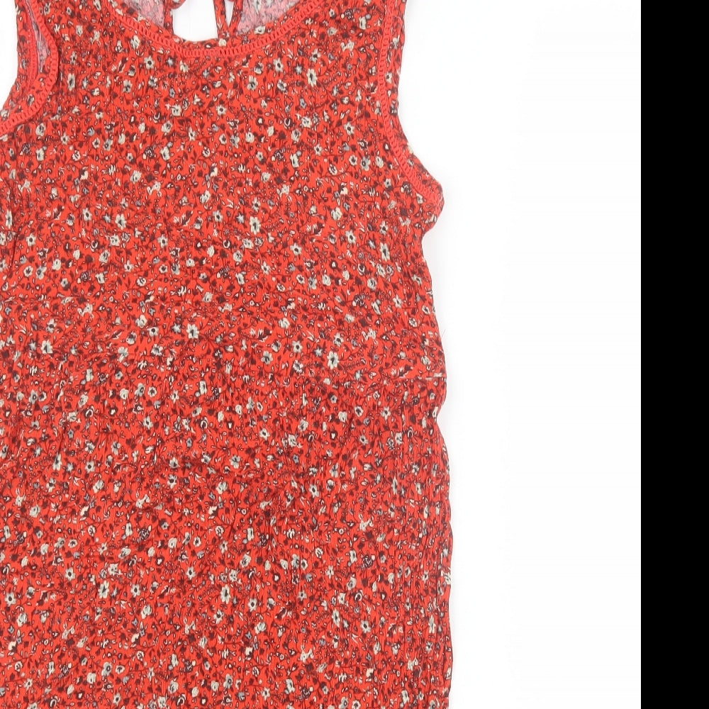 George Womens Red Floral Viscose A-Line Size 8 Round Neck Tie