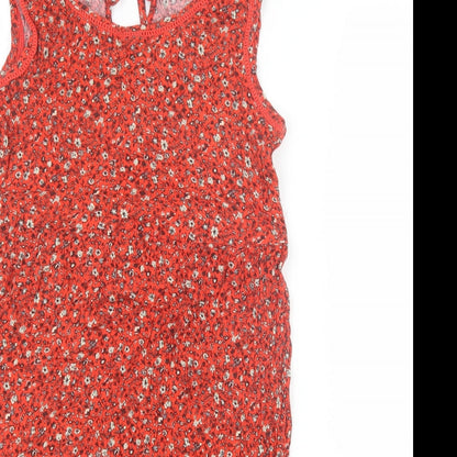 George Womens Red Floral Viscose A-Line Size 8 Round Neck Tie