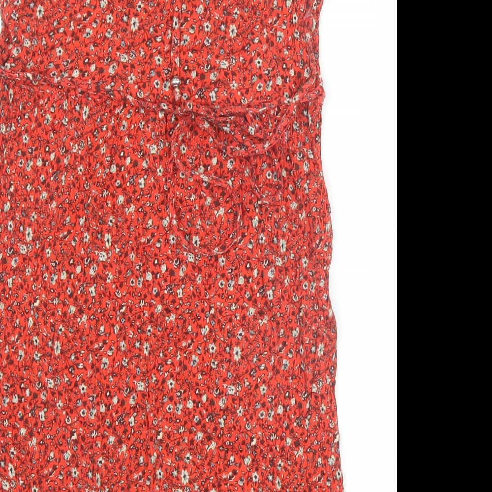 George Womens Red Floral Viscose A-Line Size 8 Round Neck Tie