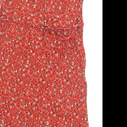 George Womens Red Floral Viscose A-Line Size 8 Round Neck Tie
