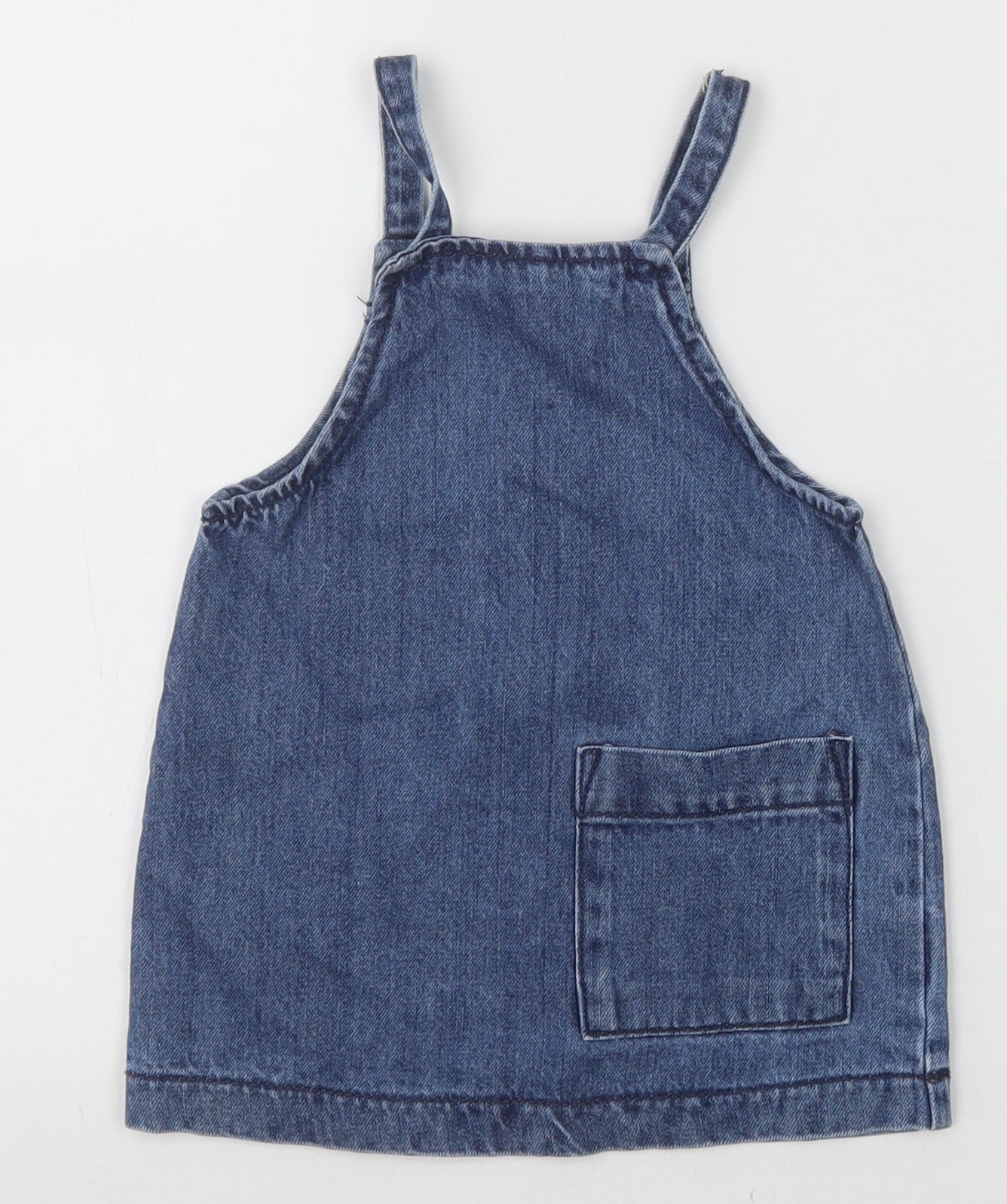 NEXT Blue 100% Cotton Pinafore/Dungaree Dress Size 12-18 Months Square Neck Button