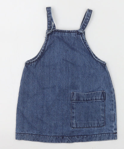NEXT Blue 100% Cotton Pinafore/Dungaree Dress Size 12-18 Months Square Neck Button