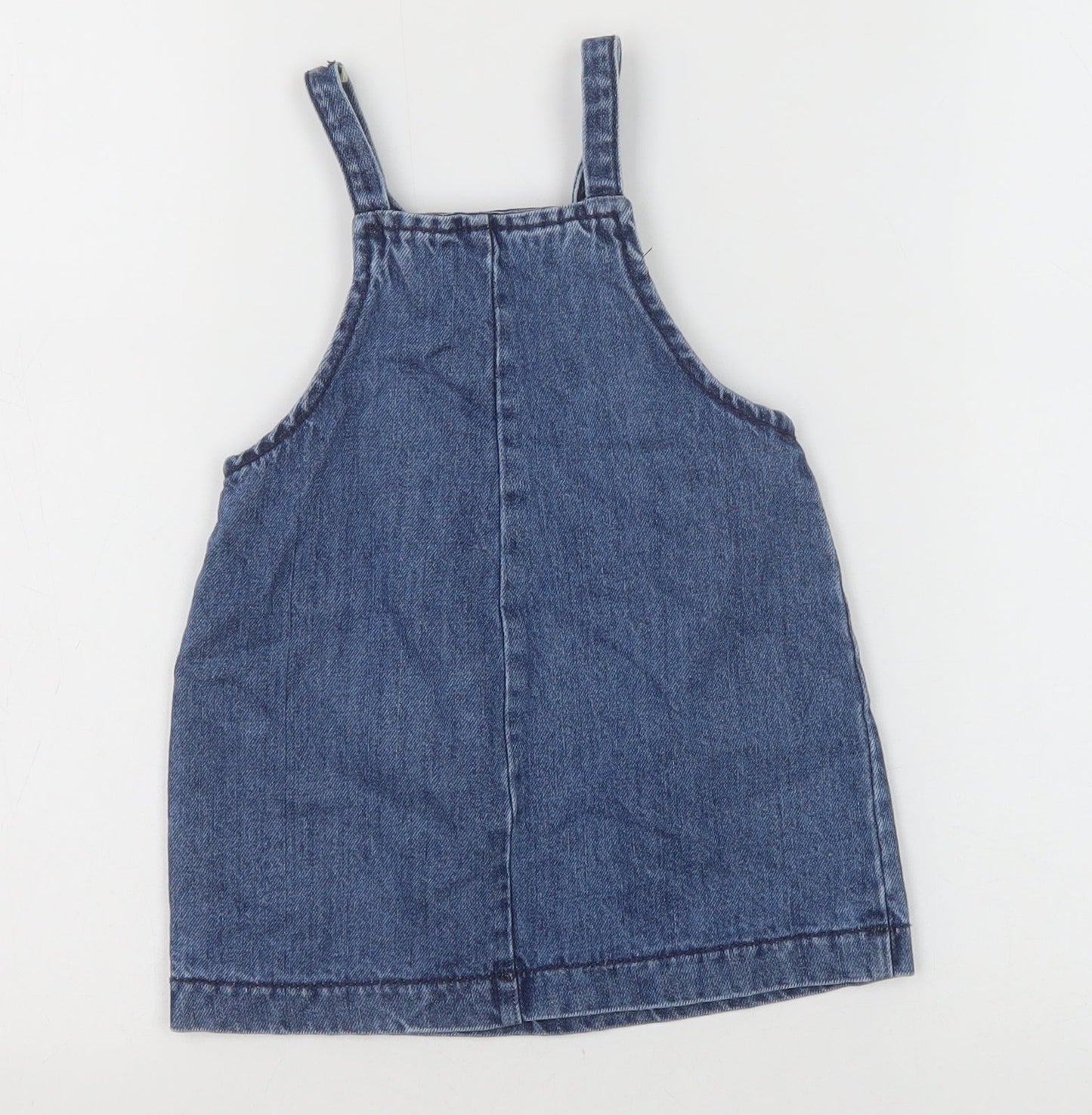 NEXT Blue 100% Cotton Pinafore/Dungaree Dress Size 12-18 Months Square Neck Button