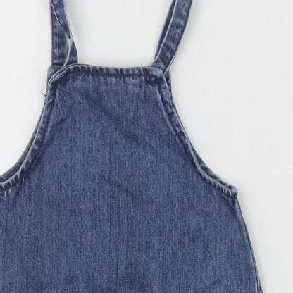 NEXT Blue 100% Cotton Pinafore/Dungaree Dress Size 12-18 Months Square Neck Button
