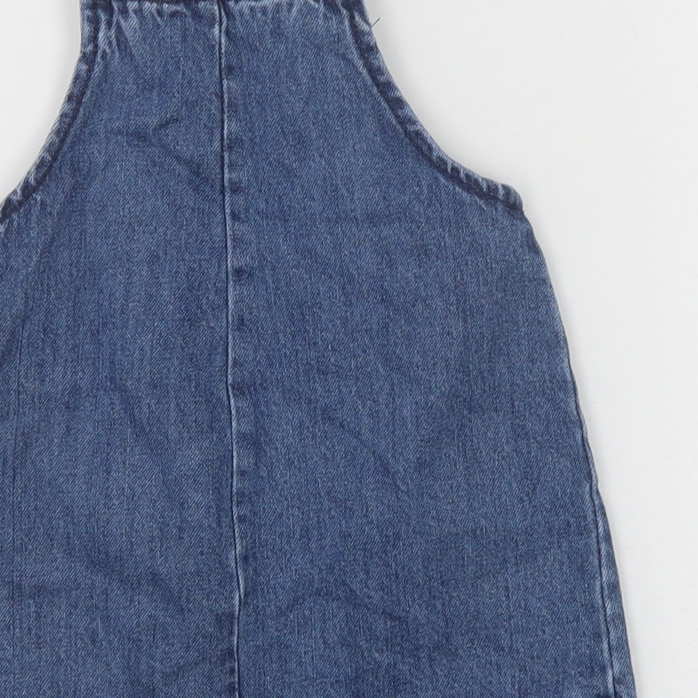 NEXT Blue 100% Cotton Pinafore/Dungaree Dress Size 12-18 Months Square Neck Button